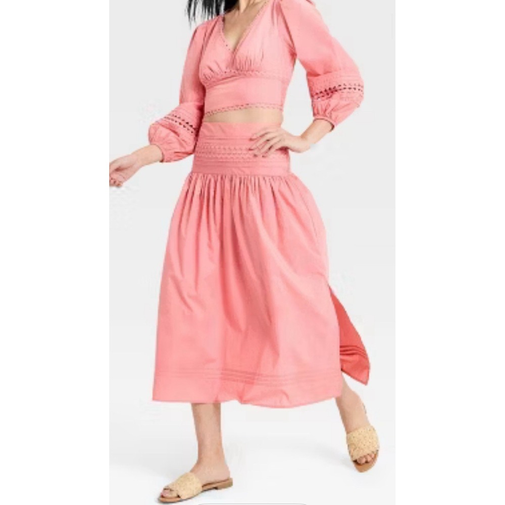 Women's Eyelet Midi Skirt -A New Day Pink Flowy Boho Size XS - Picture 2 of 10